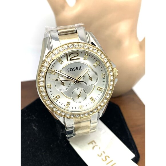 Fossil Women's Watch ES3204 Riley Quartz Two Tone Stainless Steel Gemmed 38mm - Picture 14 of 15